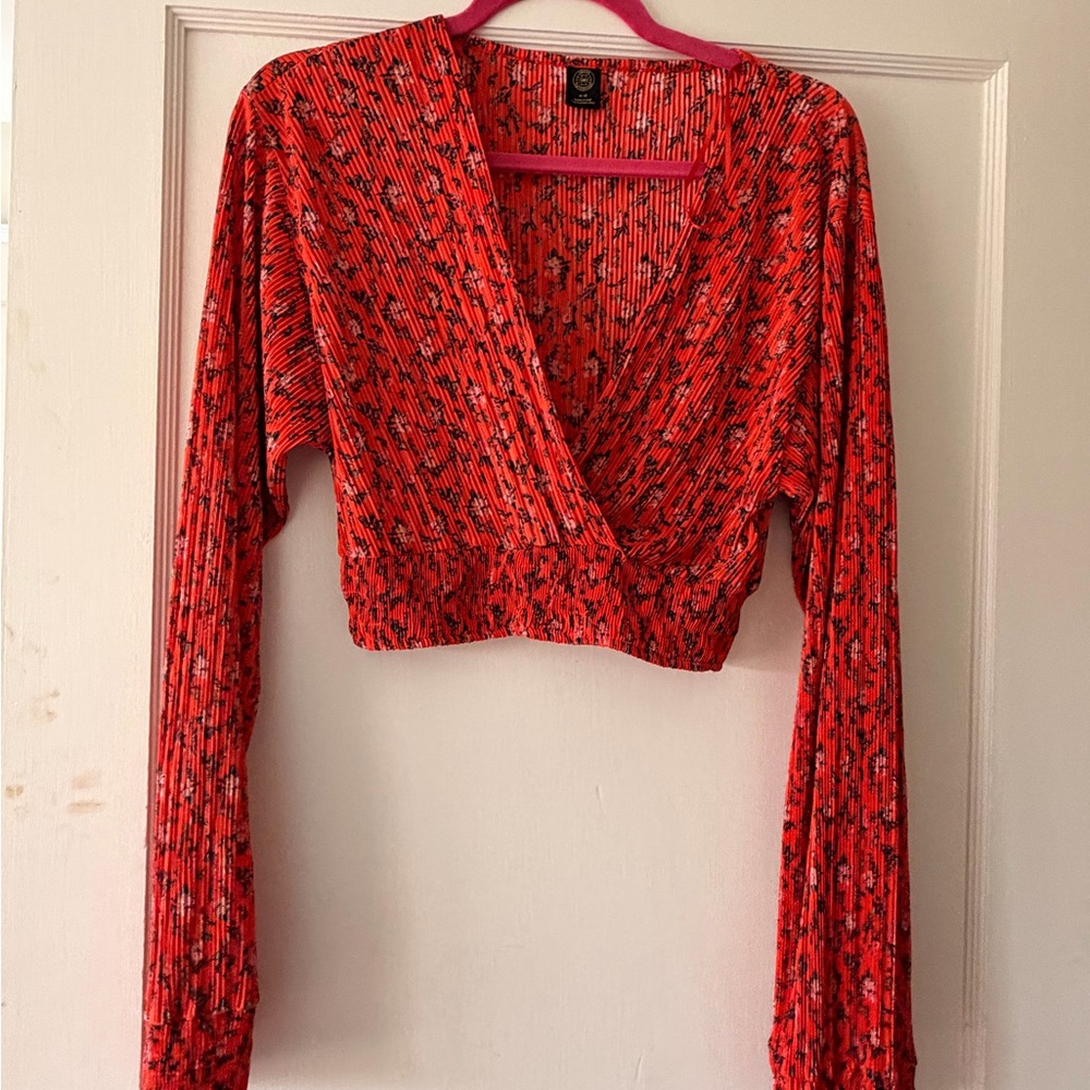 Urban Outfitters Red Patterned Crop Top